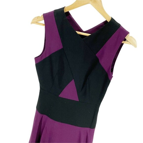 BCBGMaxAzria Aloissa Purple Color Block Sleeveless A-line Dress Sz 0 NEW - Picture 3 of 7
